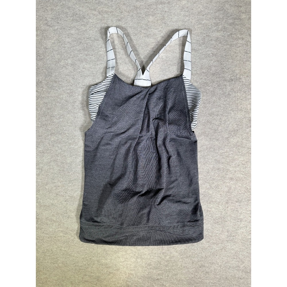 Lululemon Rest Less Tank Top Womens Gray White Striped Side Cutout Draped Front